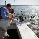 lake michigan beach water boat wedding photo