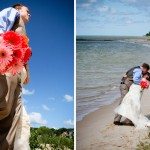 bright orange flower bouquet frankfort beach wedding photo