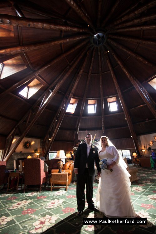 front desk lodge mission point resort wedding photo