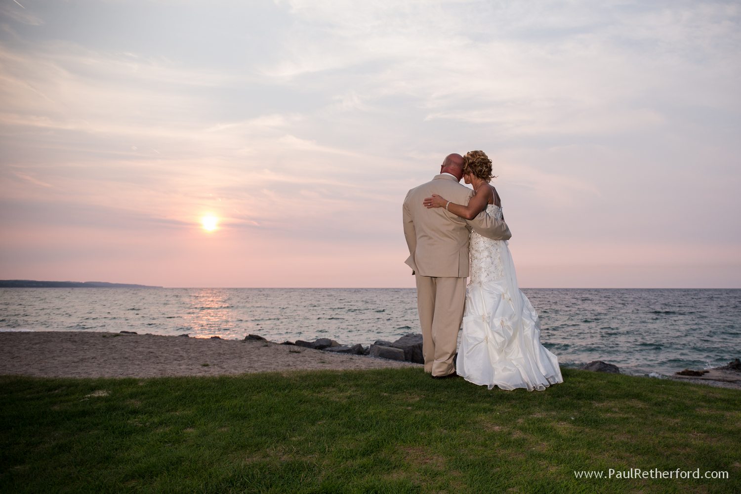 lake michigan sunset wedding photo