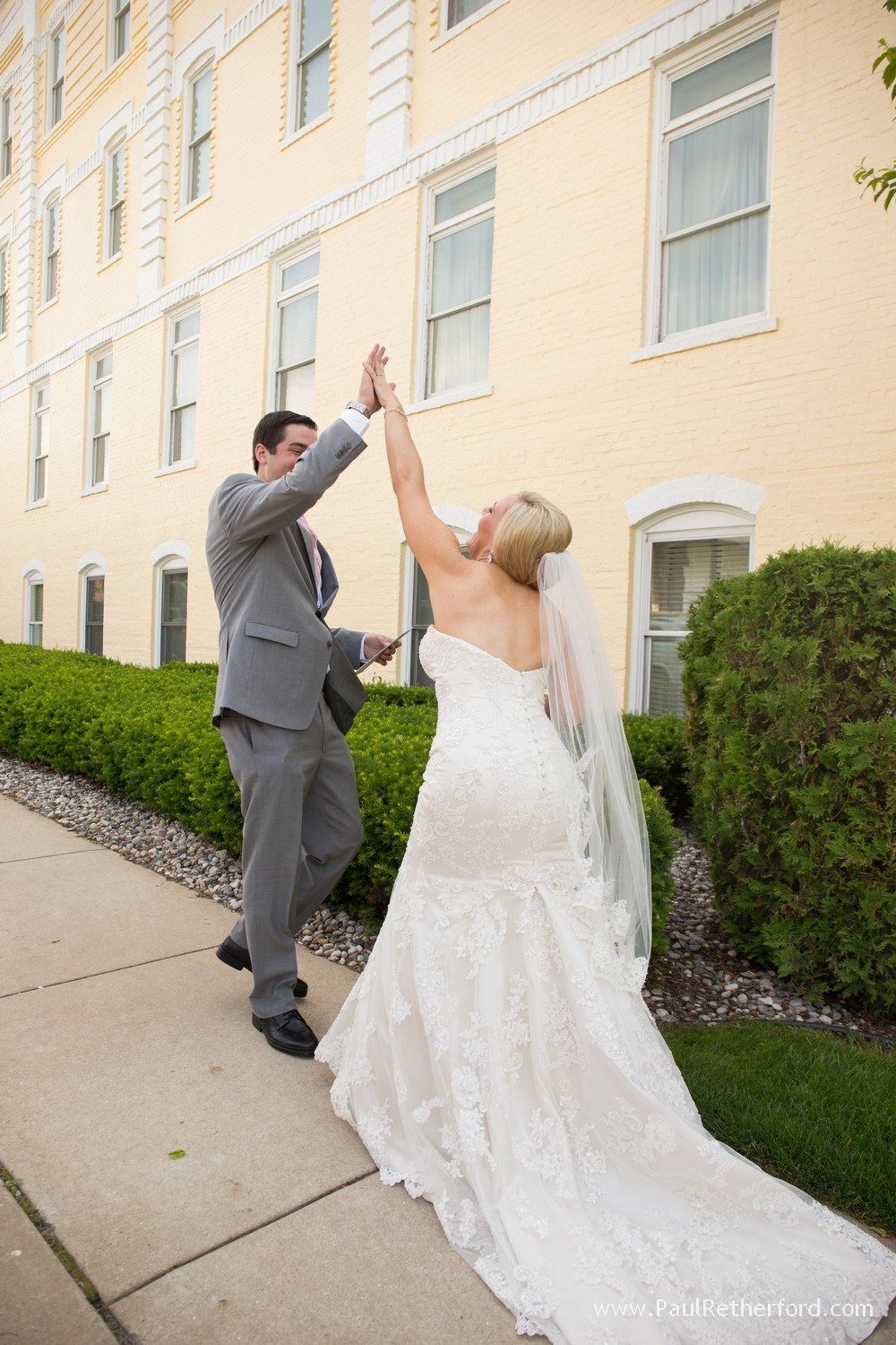 high five petoskey wedding photo