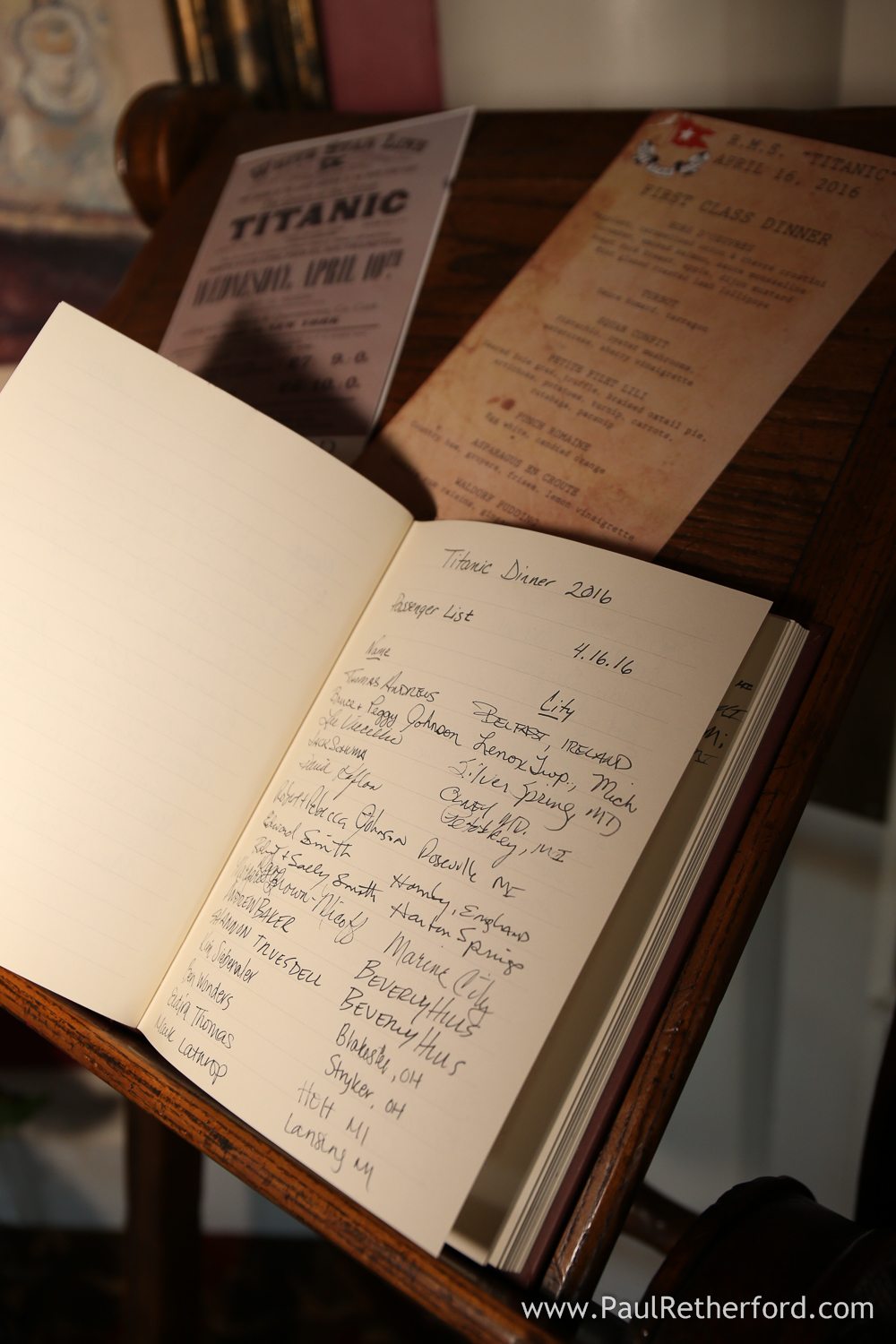 titanic dinner perry hotel guest book titanic