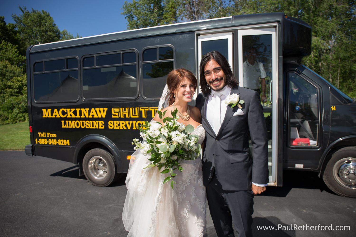 mackinaw shuttle wedding photo