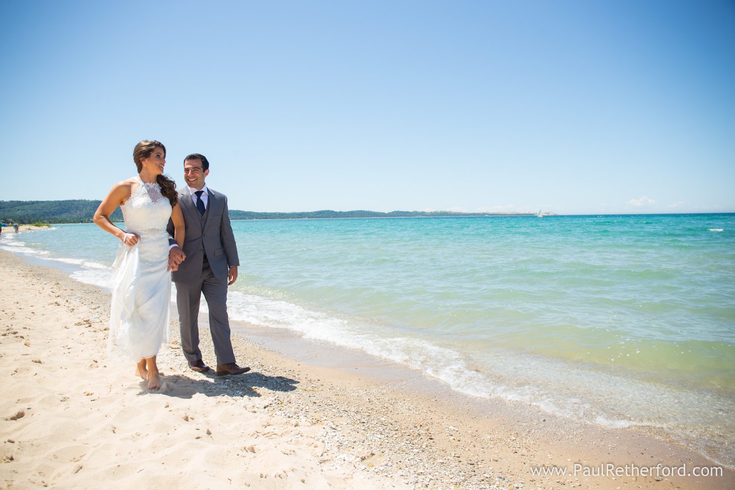 bride groom lake michigan beach photo