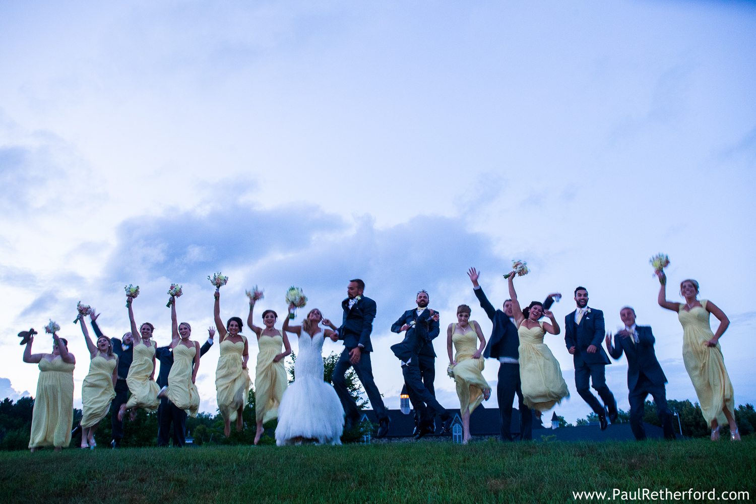 wedding party at sunset photo
