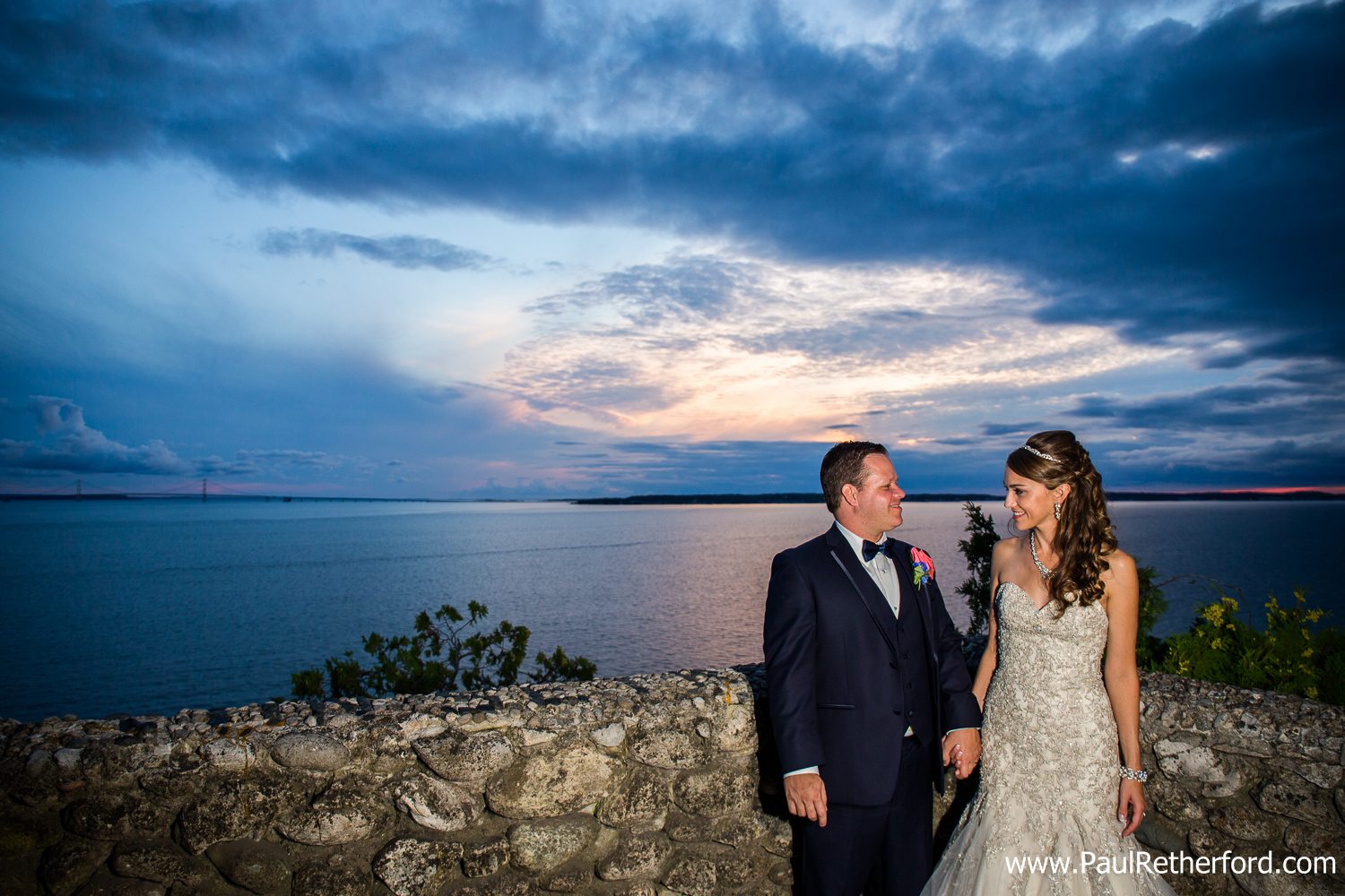 mackinac island sunset rock wedding photo