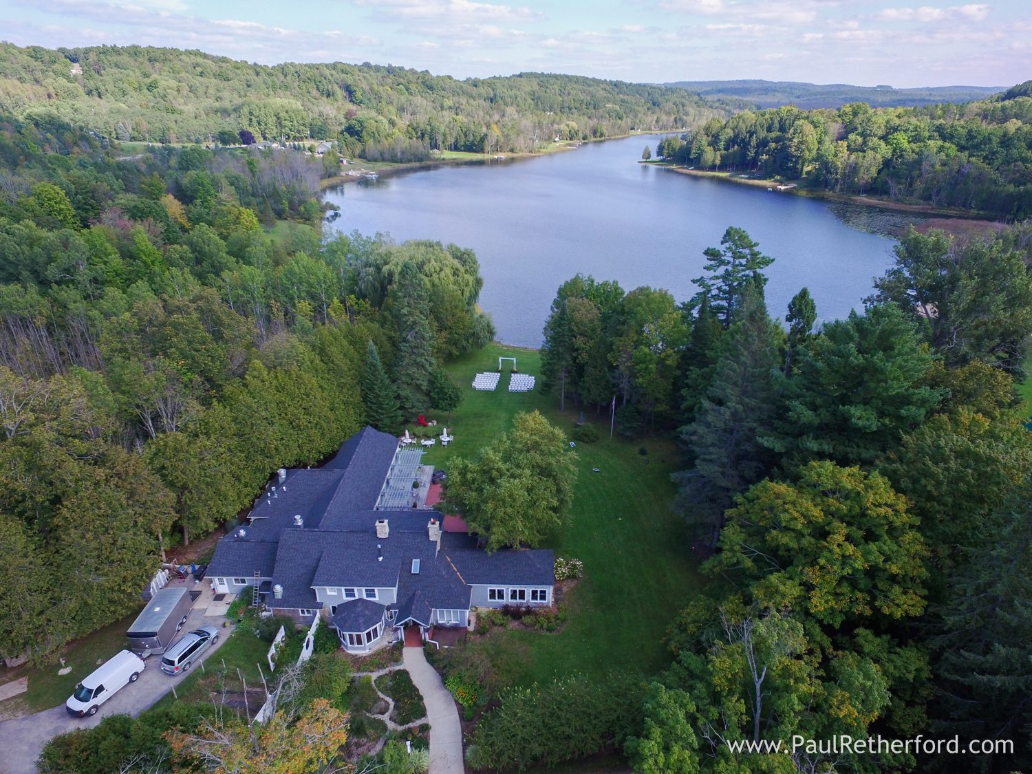 northern michigan aerial wedding photo