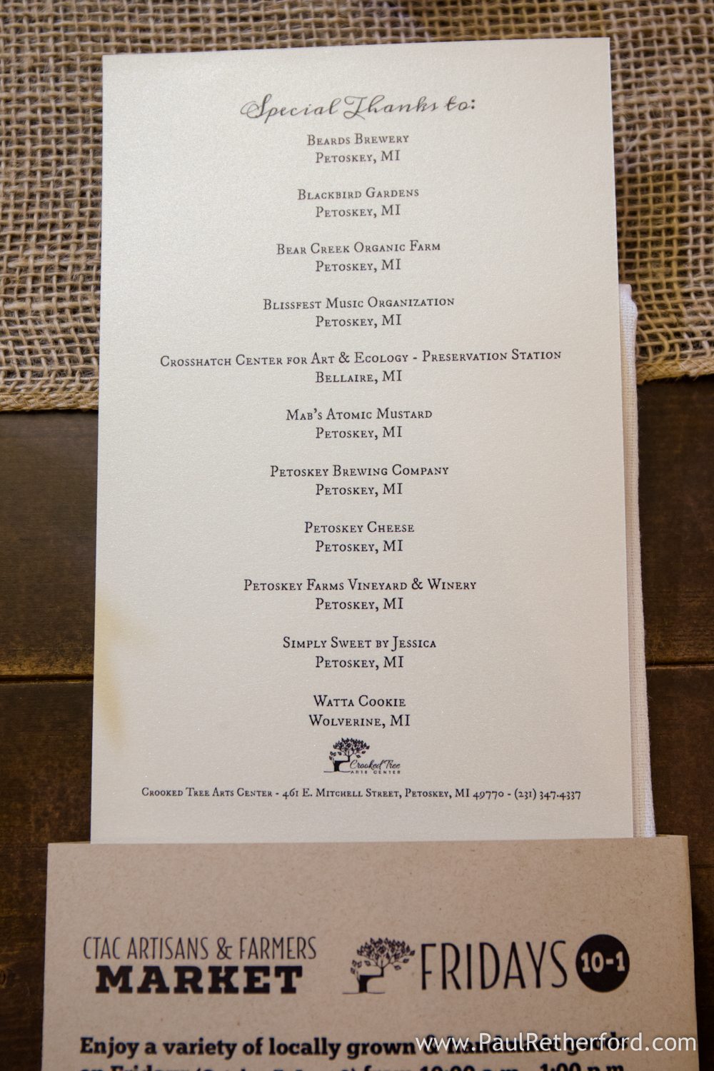 crooked tree art center farm to table event