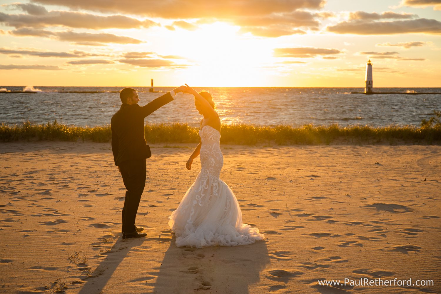 lake michigan beach wedding photo