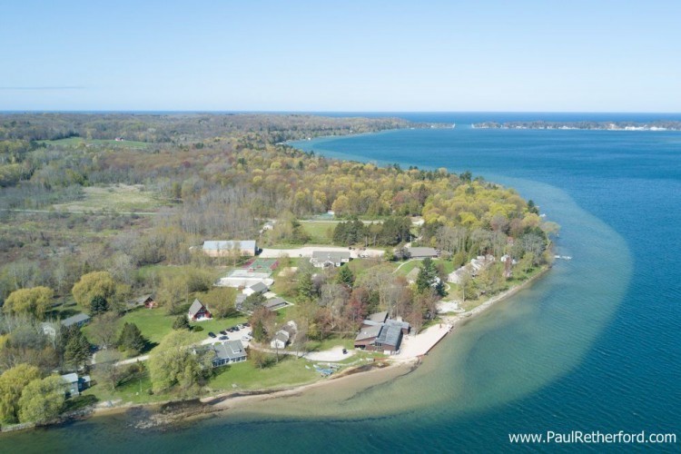 aerial drone photo portage lake bible camp
