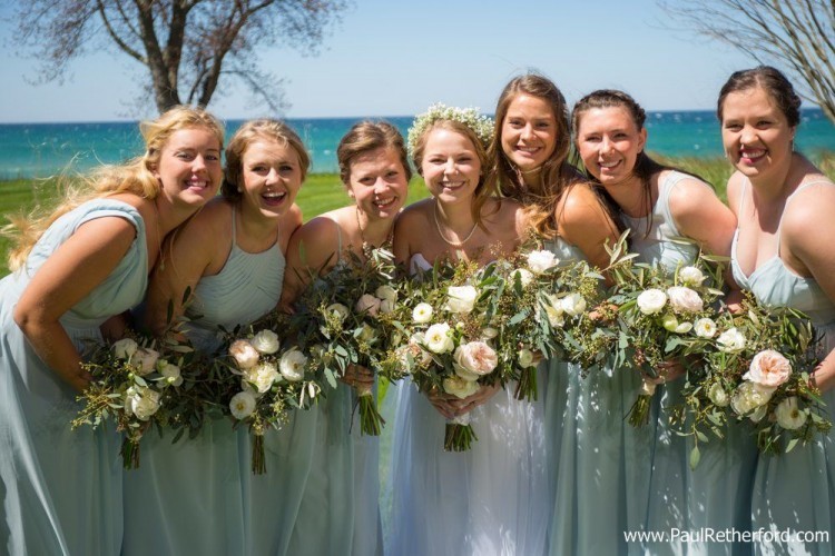 bridesmaid wedding photo on lake michigan