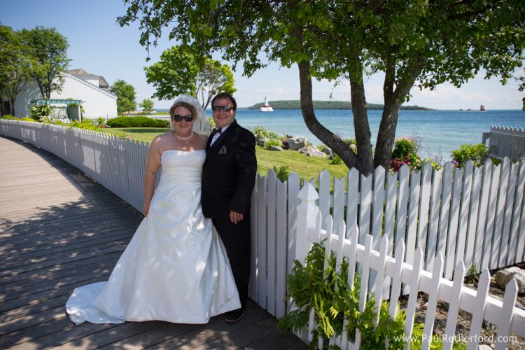 mackinac island lighthouse wedding photo