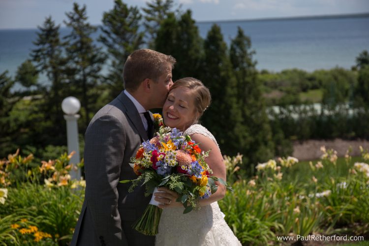 first look mackinac island wedding photo