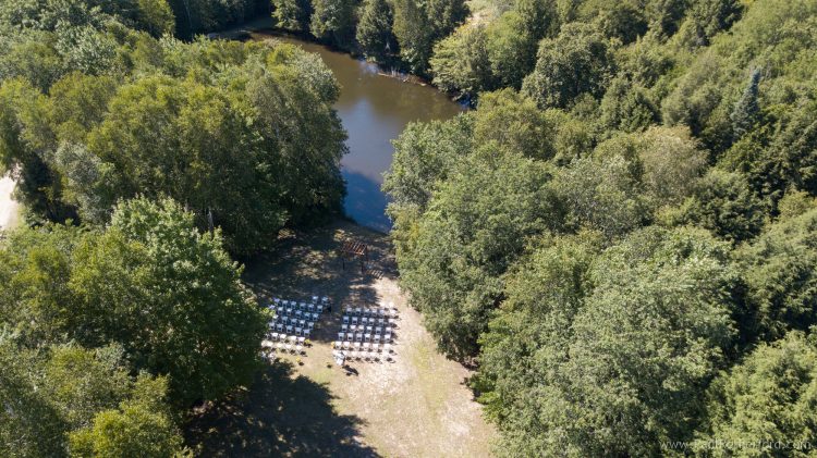 trout pond aerial wedding photo