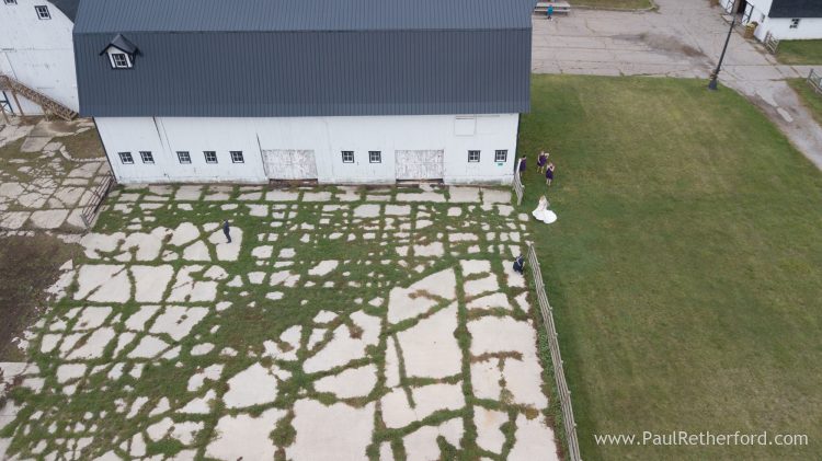 aerial first look wedding bride groom photo
