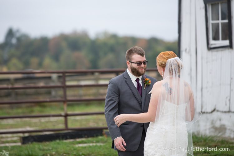 first look barn wedding photo