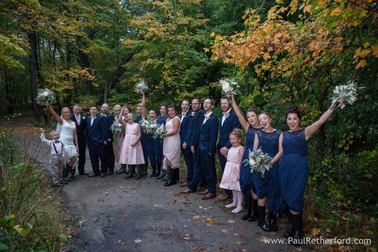 wedding party photo rainy day