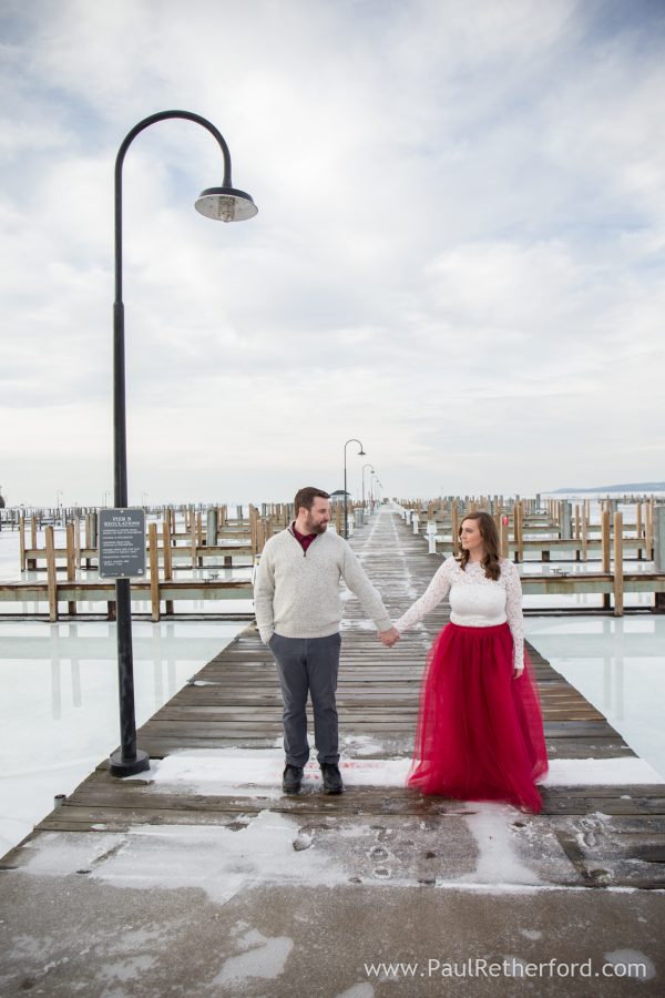 petoskey harbor winter engagement photo