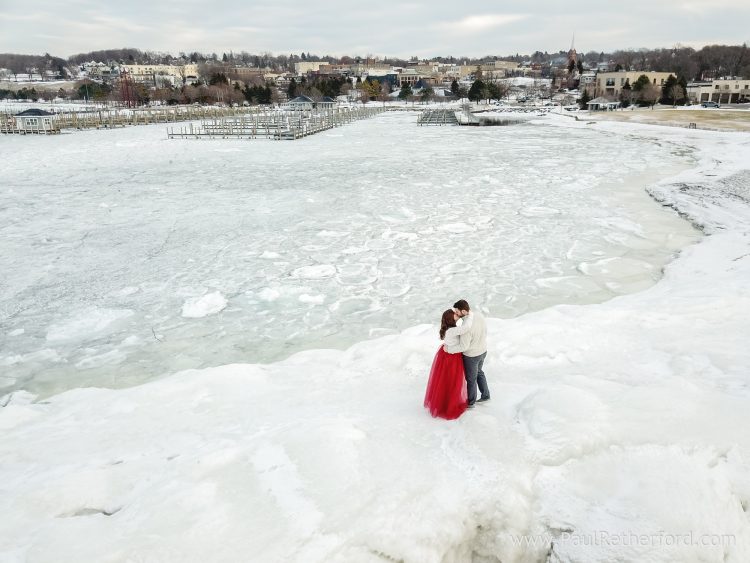 northern michigan winter engagement photo
