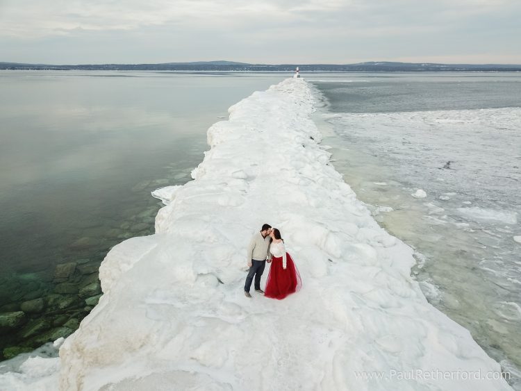 drone winter engagement photo