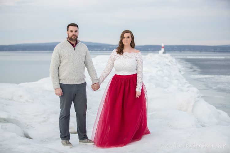 petoskey breakwall winter engagement photo