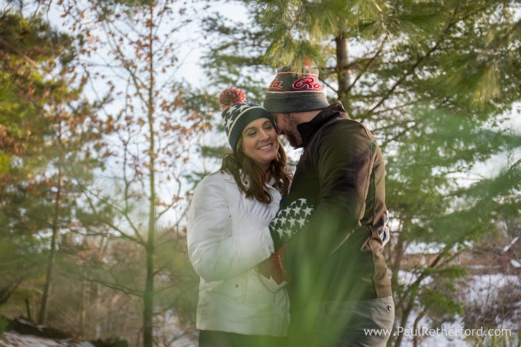 winter woods engagement photo up north