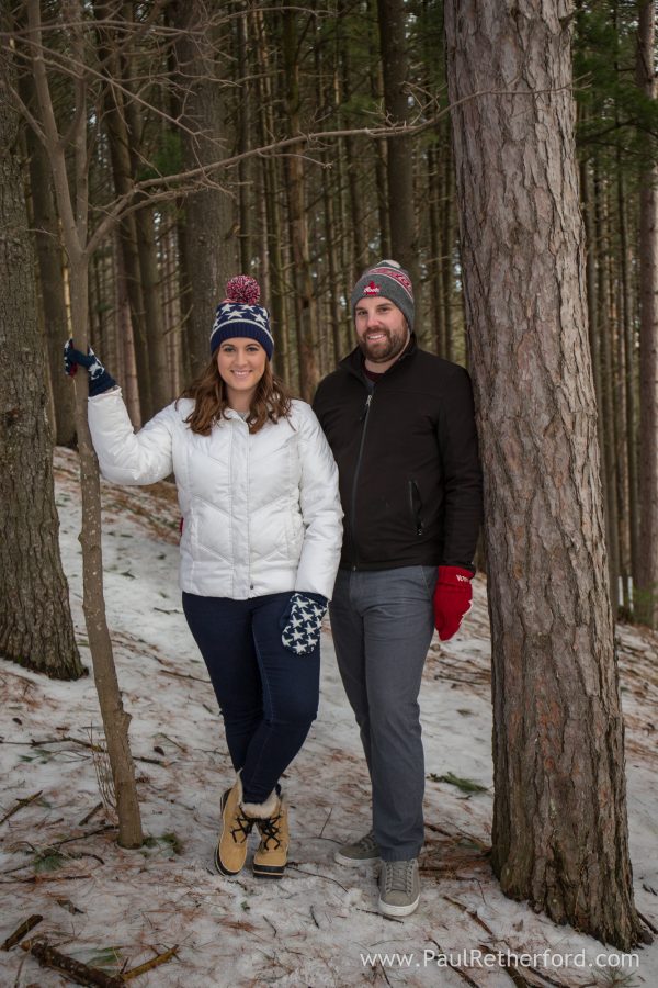 winter northern michigan engagement photo