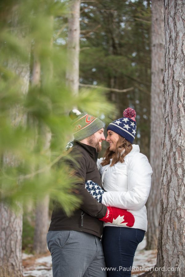 up north woods winter engagement photo