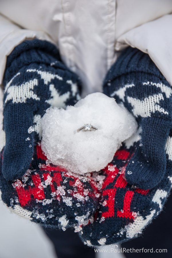 ring snow engagement band photo