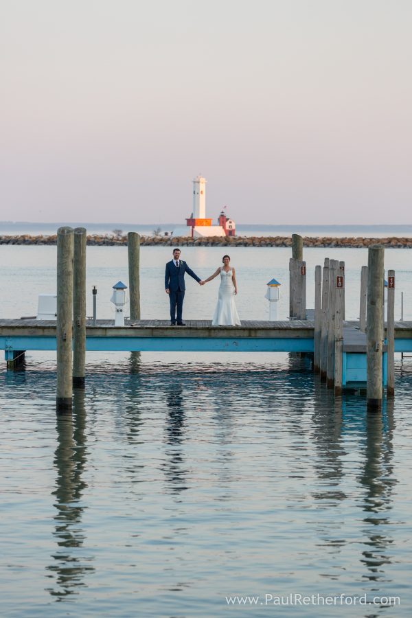 mackinac island lighthouse wedding photo