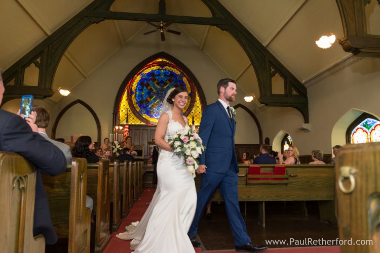 little stone church wedding photo