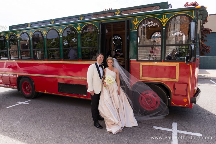 northern michigan trolley wedding photo