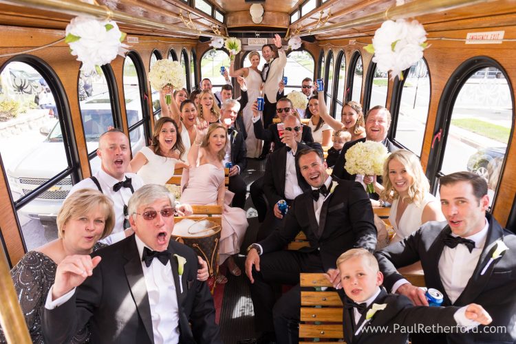 northern michigan trolley wedding photo